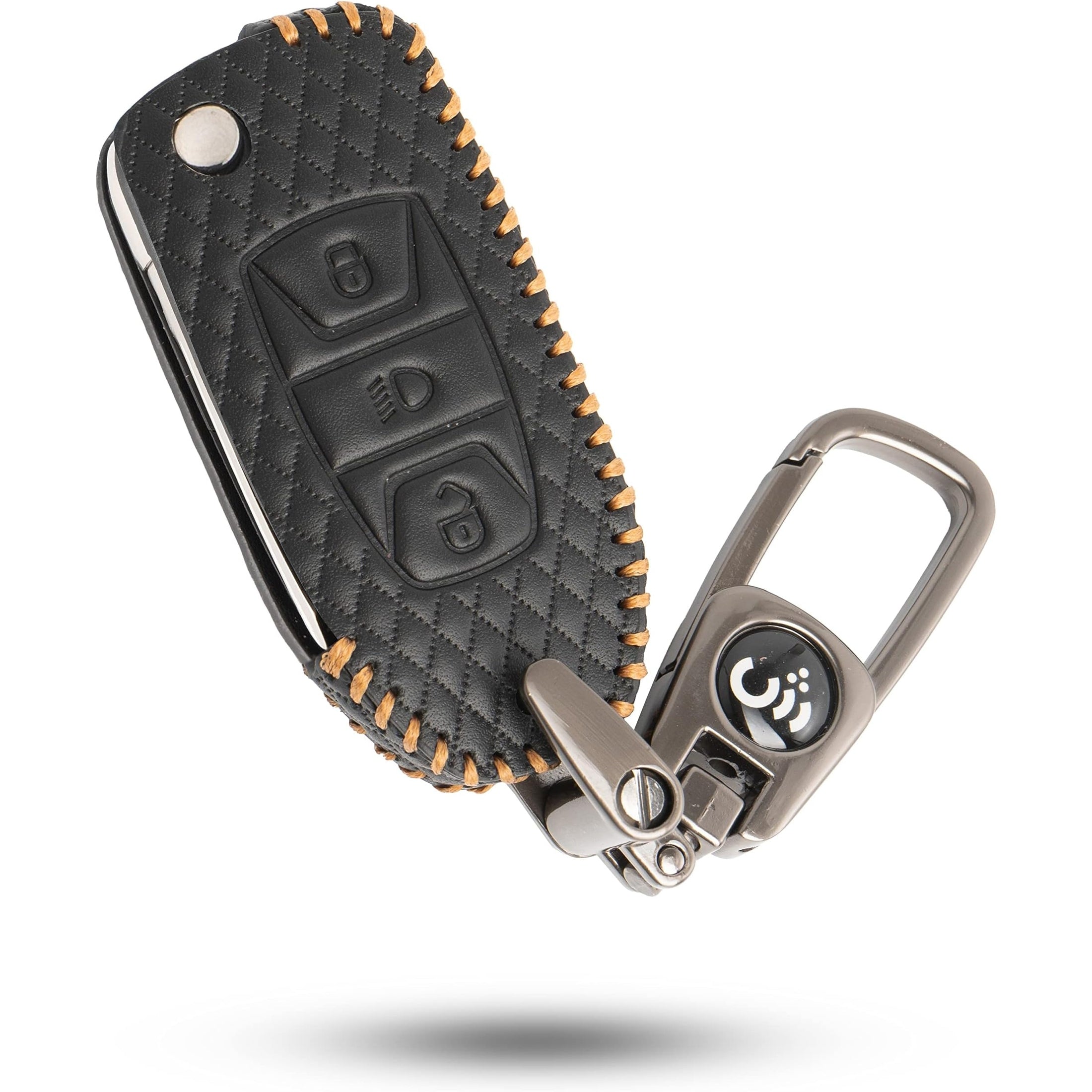 Shopoflux® Leather Key Cover Compatible with Tata Tiago | Nexon | Altroz | Safari | Storme | Zest | Bolt | Tigor | Punch | Hexa 3 Button Flip Key Black