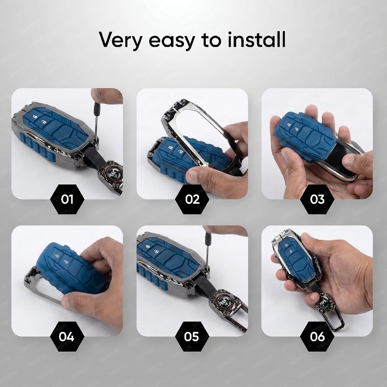 SHOPOFLUX Metal Key Cover Compatible with Mahindra BE 6, XEV 9 EV, XUV 7XO Smart Key (Metal Blue Silicone) Shopoflux