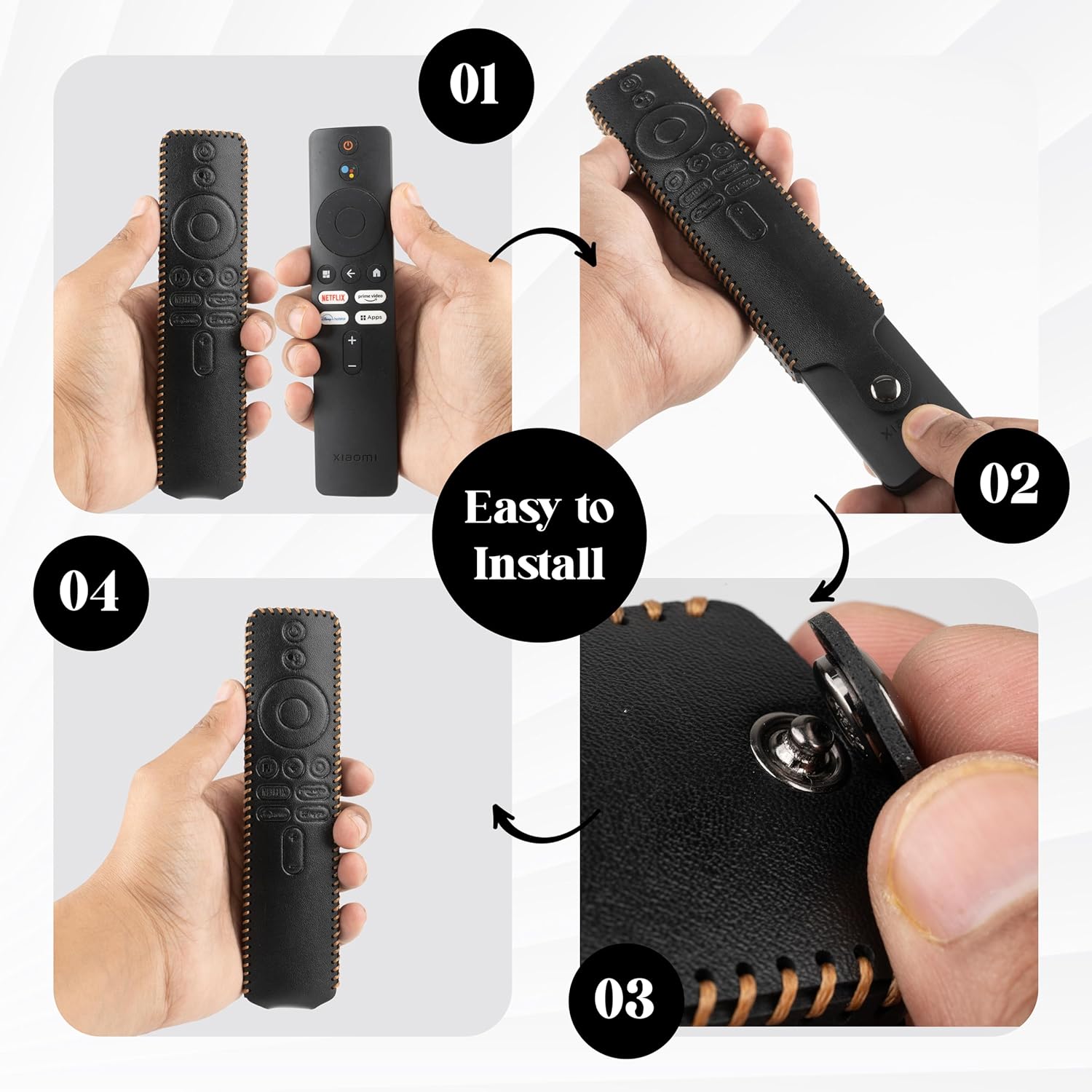 SHOPOFLUX Premium Leather Remote Cover for Xiaomi A Series, X Series, X Pro, 5A, OLED Vision, Redmi 4k Ultra 43 inch TVs Black