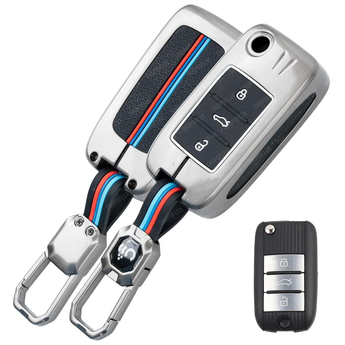 SHOPOFLUX Metal Car Key Cover Compatible for MG Hector Astor 3 Buttons Flip Key - Black