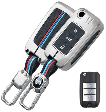 SHOPOFLUX Metal Car Key Cover Compatible for MG Hector Astor 3 Buttons Flip Key - Black