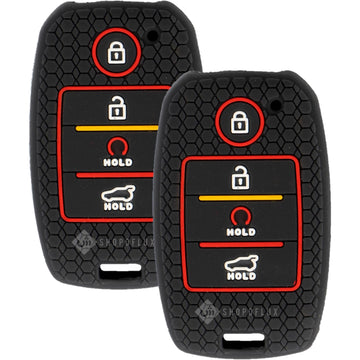 SHOPOFLUX Silicone Key Cover Compatible with Kia Seltos | Sonet | Carens 4 Button Smart Key - Black (Pack of 2)