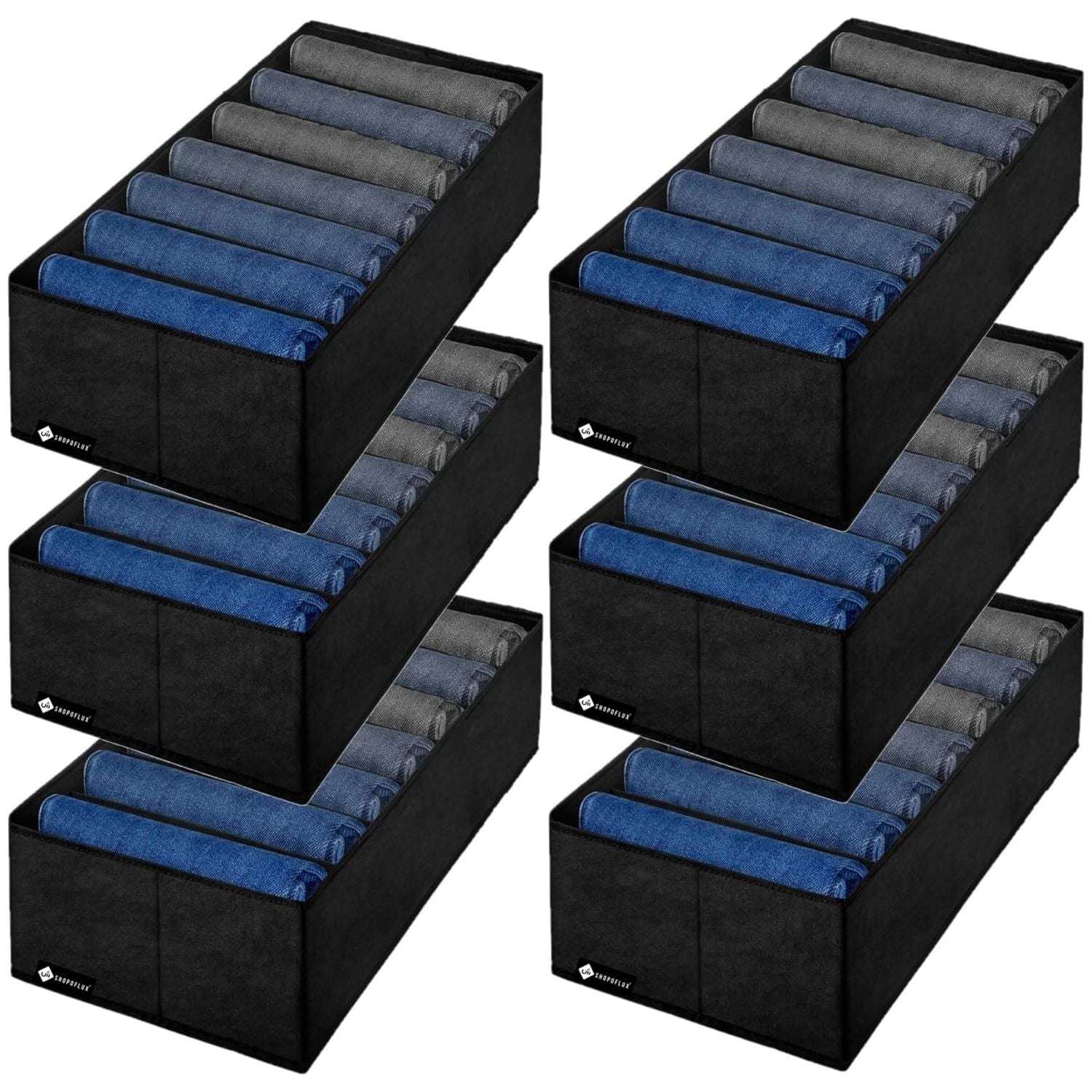 SHOPOFLUX Clothes Organizer for Wardrobe - Ideal for Jeans, Pants, Shirts - Drawer Closet Storage Solution Black 7 Slots