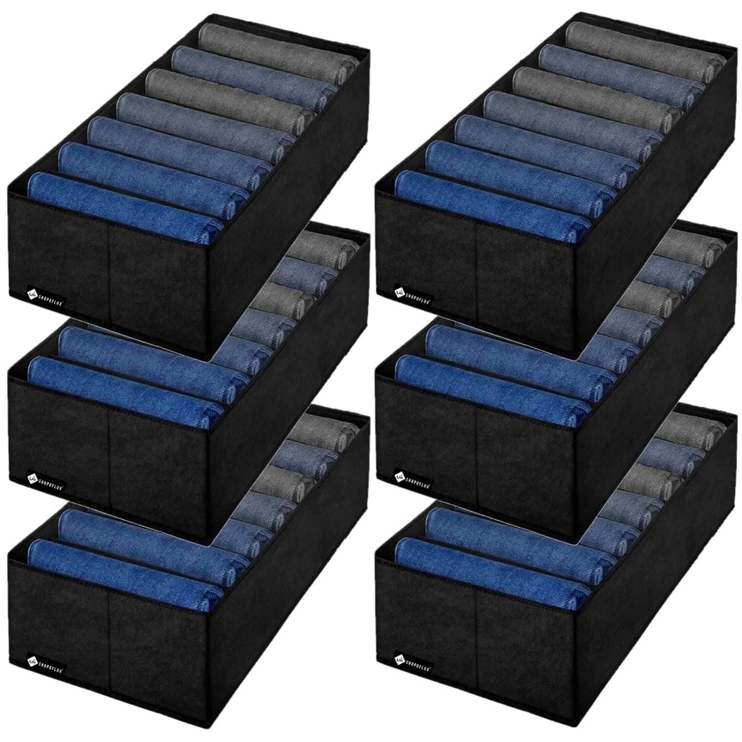 SHOPOFLUX Clothes Organizer for Wardrobe - Ideal for Jeans, Pants, Shirts - Drawer Closet Storage Solution Pack of 1, Black 7 Slots