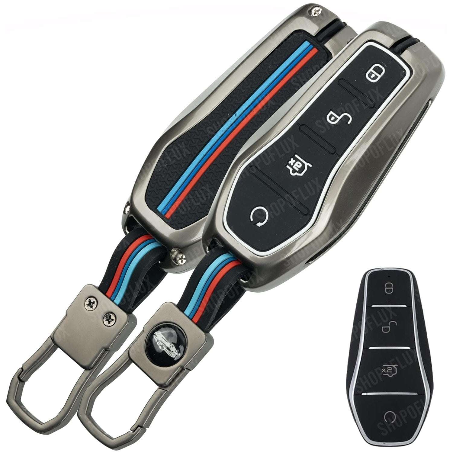 SHOPOFLUX Metal Car Key Cover Compatible for BYD Atto 3, Seal, Sealion 7, Emax 7 - Black