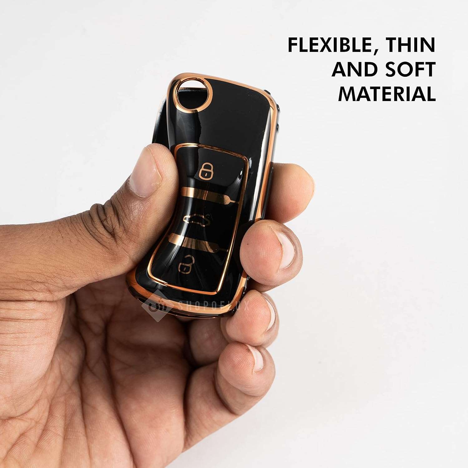 Shopoflux® TPU Key Cover Compatible with Volkswagen Polo | Vento | Jetta | Ameo Passat 3 Button Flip Key Black