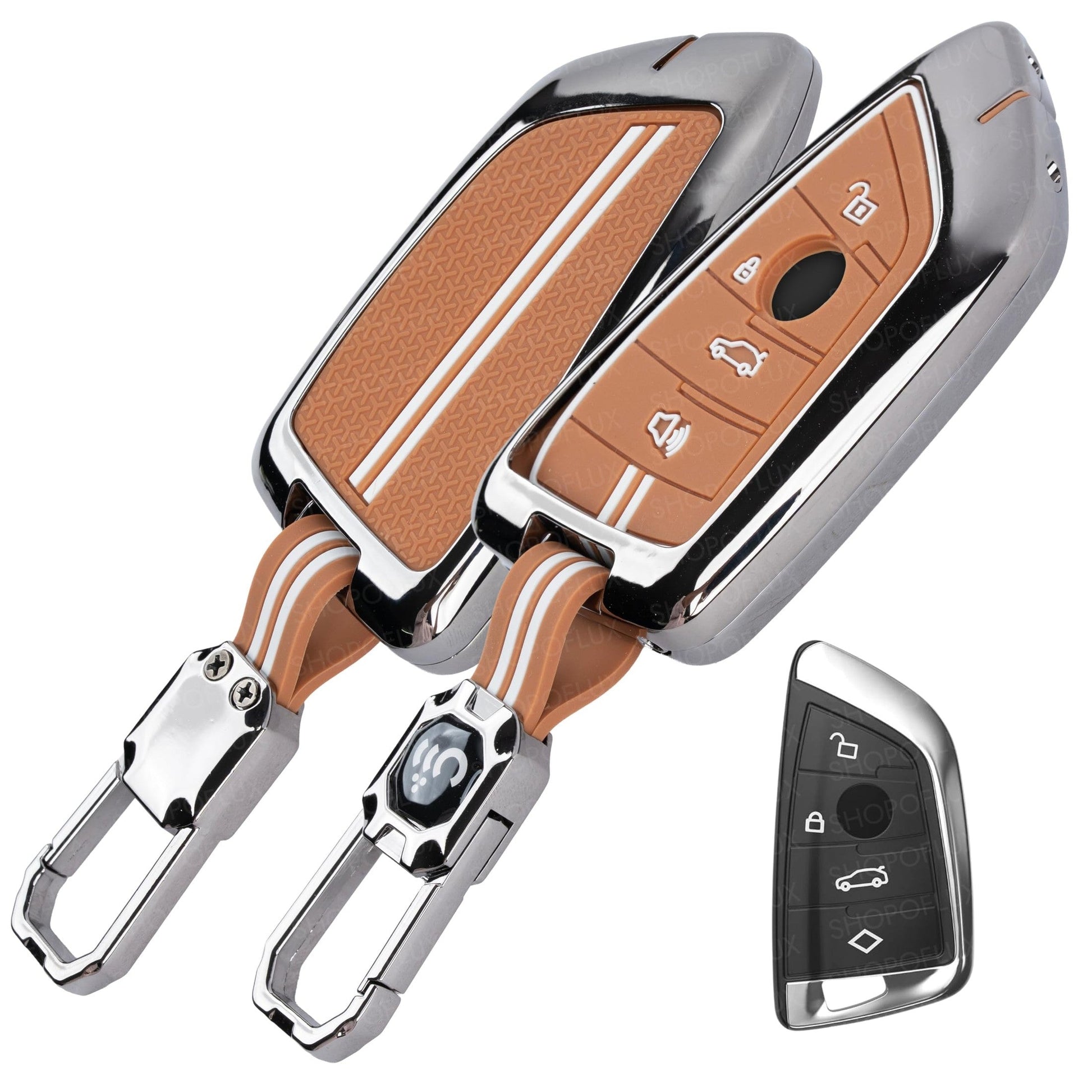 SHOPOFLUX Metal Key Cover Compatible for BMW X1, X3, X6, X5, 5 Series, 6 Series, 7 Series 4 Button Smart Key Shopoflux
