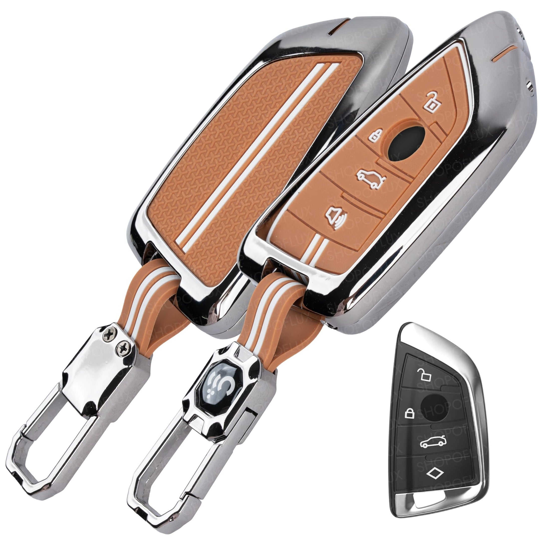 SHOPOFLUX Metal Key Cover Compatible for BMW X1, X3, X6, X5, 5 Series, 6 Series, 7 Series 4 Button Smart Key Shopoflux