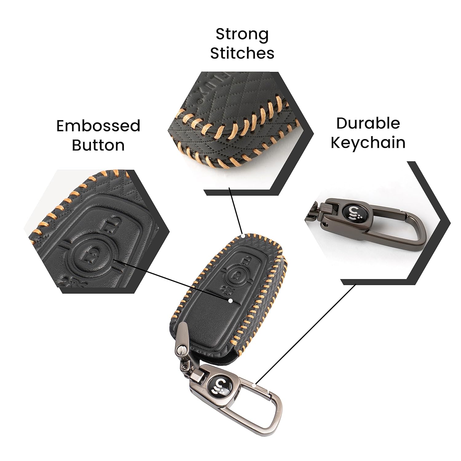 SHOPOFLUX Leather Key Cover Compatible with Endeavour | Figo | Aspire | Freestyle Titanium 3 Button Smart Key