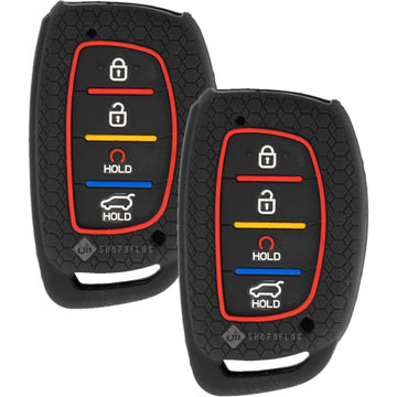 SHOPOFLUX Silicone Key Cover Compatible with Hyundai Alcazar and Creta 2023 2024 Car 4 Button Smart Key (Pack of 2)