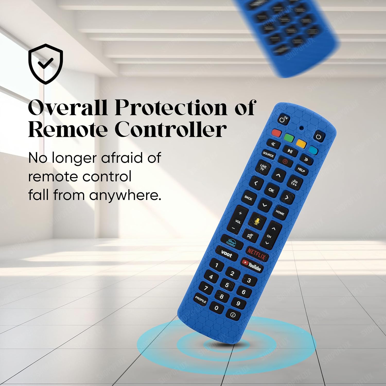 SHOPOFLUX Silicone Remote Cover Compatible with Jio TV Remote Anti Slip Case Shockproof Cover (Blue) Shopoflux