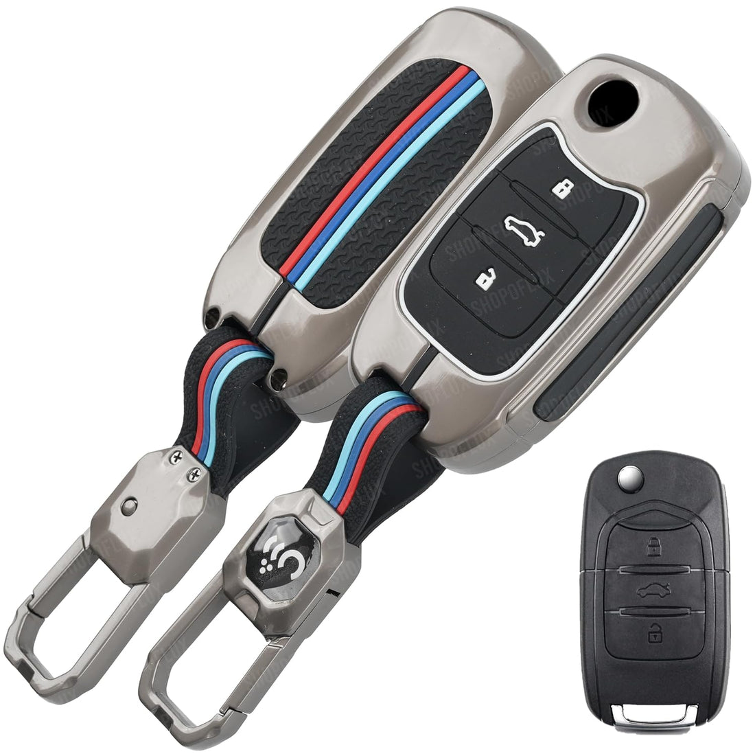 SHOPOFLUX Metal Car Key Cover Compatible for MG Hector 3 Button Flip Key - Black Shopoflux