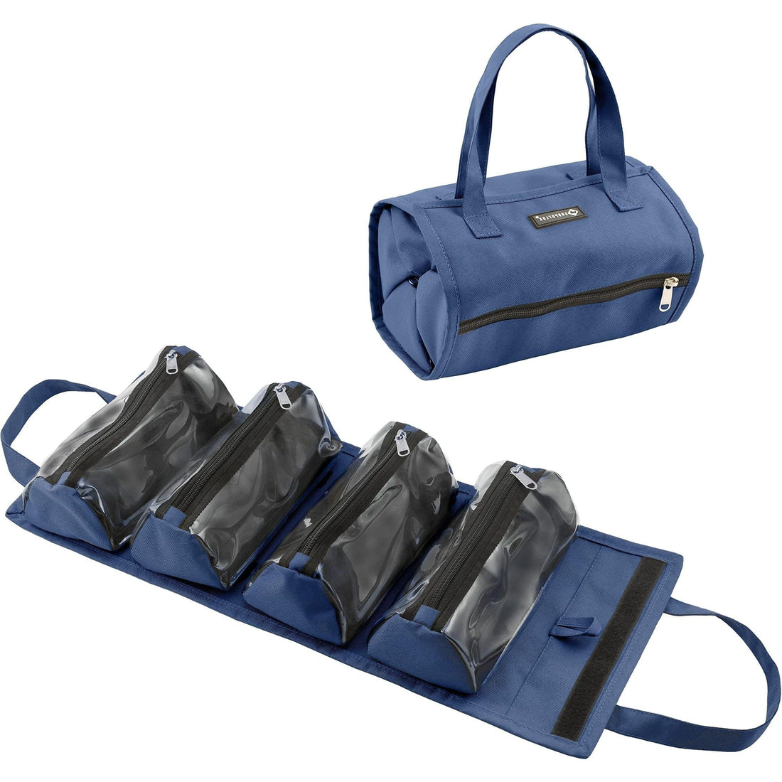 SHOPOFLUX Makeup Pouches | Cosmetic Bags | Toiletry Kits Organizer for Travel with Handle Blue
