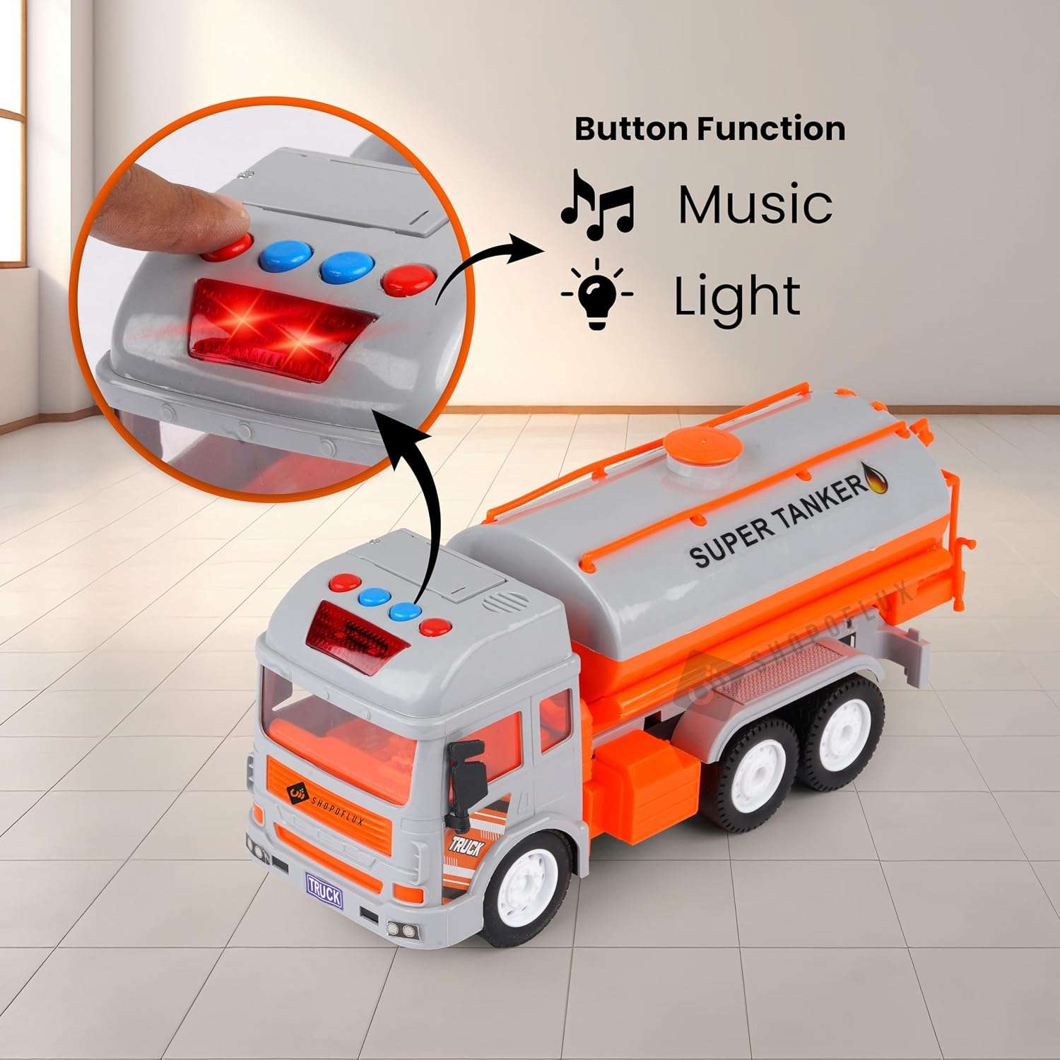 SHOPOFLUX Construction Tanker Truck Toy with Light & Sound, Friction Powered Push and Go Truck Toys for Kids, Boys and Girls Aged 3+ Year Tanker