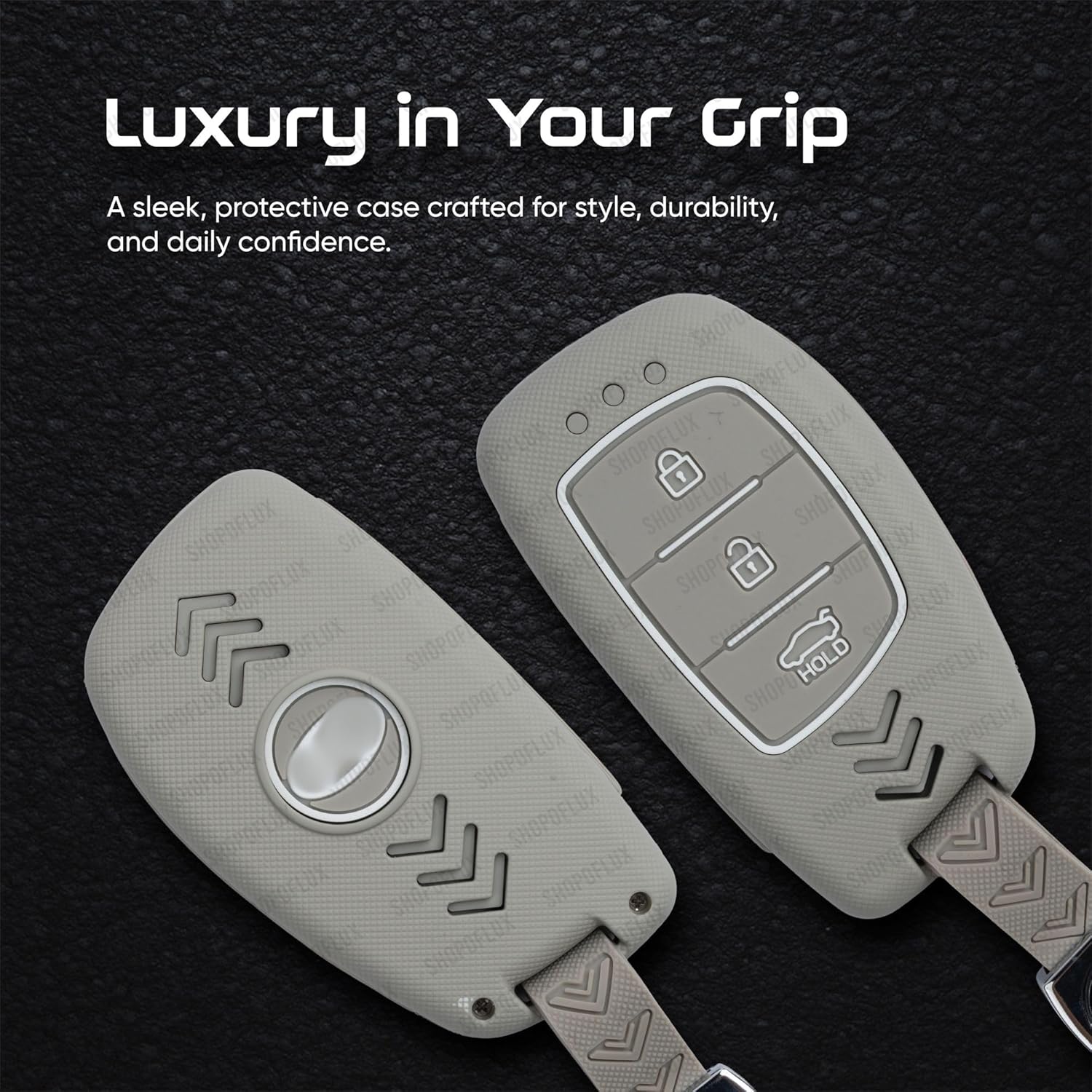SHOPOFLUX Key Cover for Hyundai Grand i10 NIOS Asta | Venue | i20 | Aura | Exter | Creta | Elantra 3 Button Smart Key Only (ABS Light Grey) Shopoflux