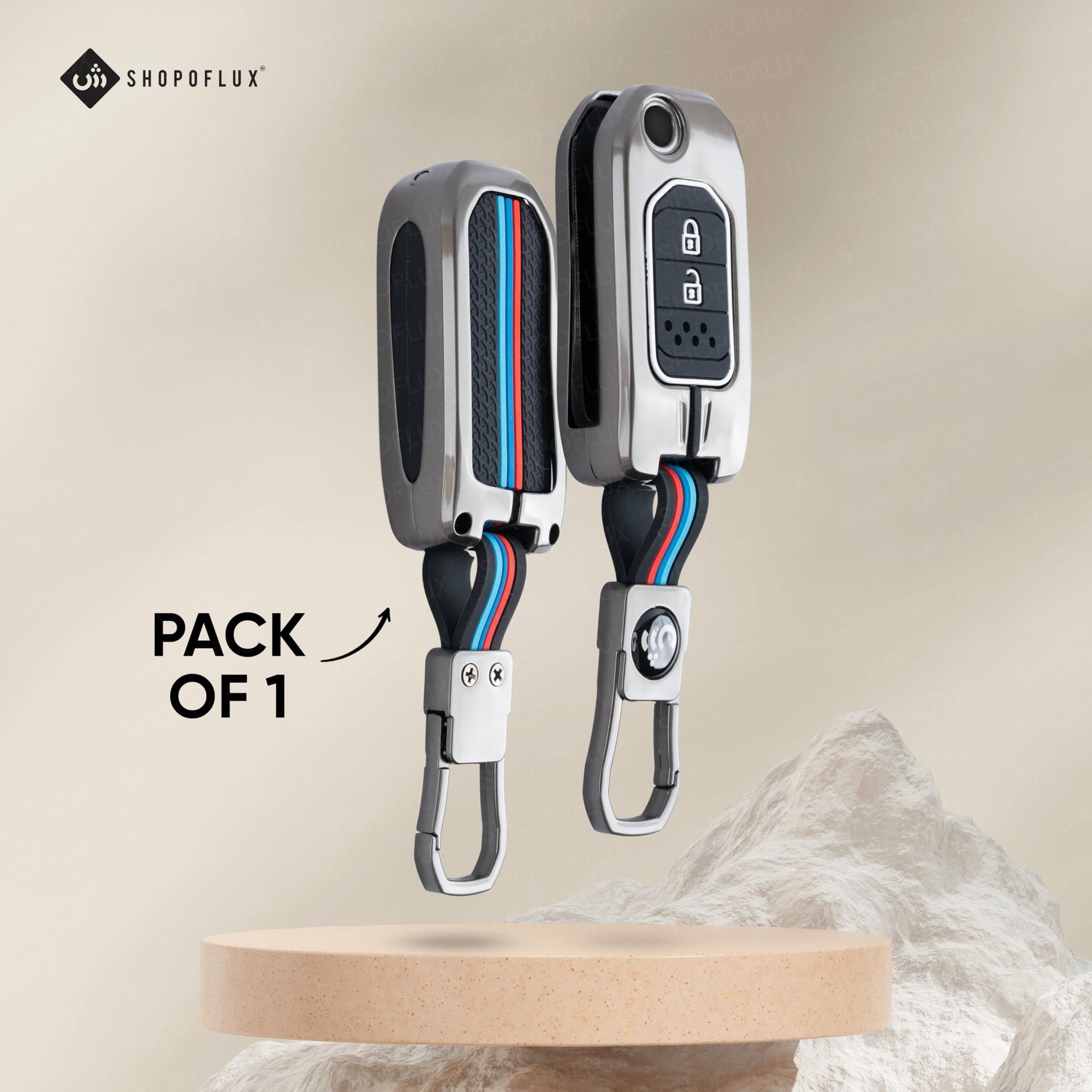 SHOPOFLUX Metal Key Cover Compatible for Honda Amaze, Honda City, Jazz, CR-V, WR-V 2 Button Flip Key (Metal Silicone Black) Shopoflux