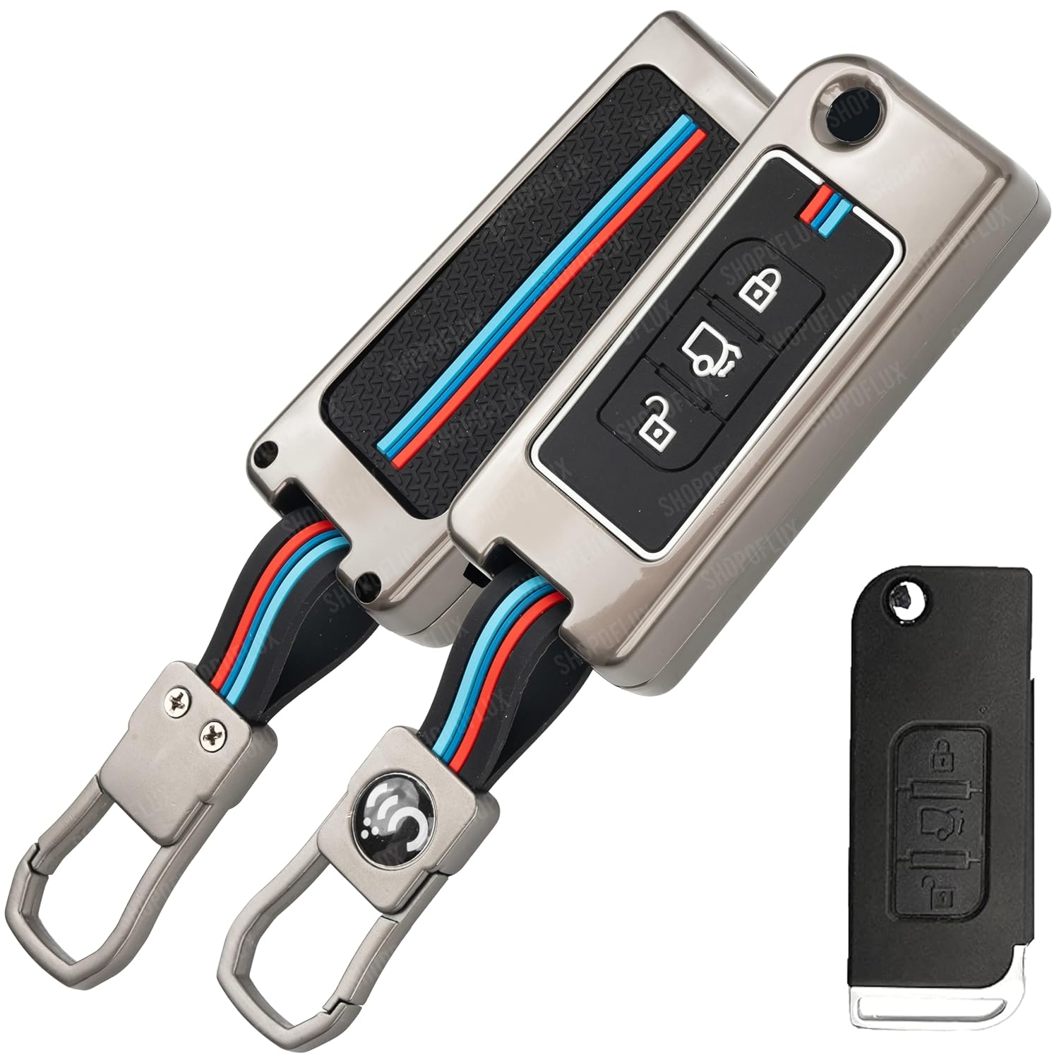 SHOPOFLUX Metal Key Cover Compatible for Mahindra XUV 500 Old 3 Button Flip Key
