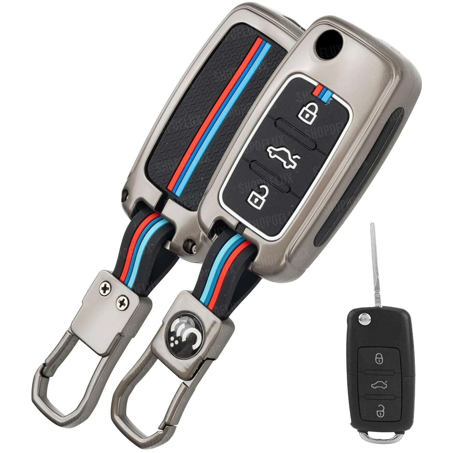 SHOPOFLUX Metal Key Cover Compatible for Skoda & Volkswagen Cars Octavia, Laura, Superb, Fabia, Rapid, Polo, Vento, Jetta, Ameo, Passat 3 Button Flip Key