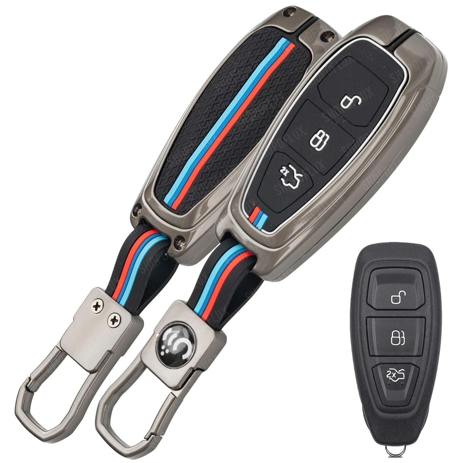 SHOPOFLUX Metal Key Cover Compatible for Ford Ecosport 3 Button Smart Key