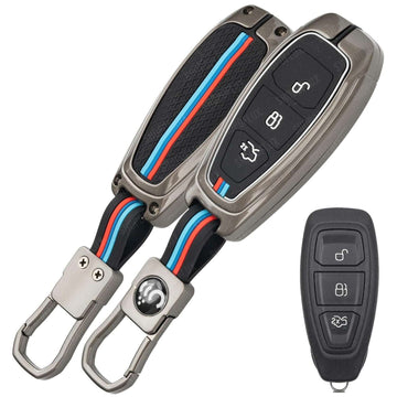 SHOPOFLUX Metal Key Cover Compatible for Ford Ecosport 3 Button Smart Key