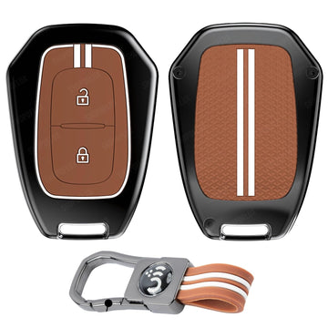 SHOPOFLUX Metal Key Cover Compatible with Renault Kwid | Triber | Kiger | Duster (Pack of 1 (Brown Silicone)