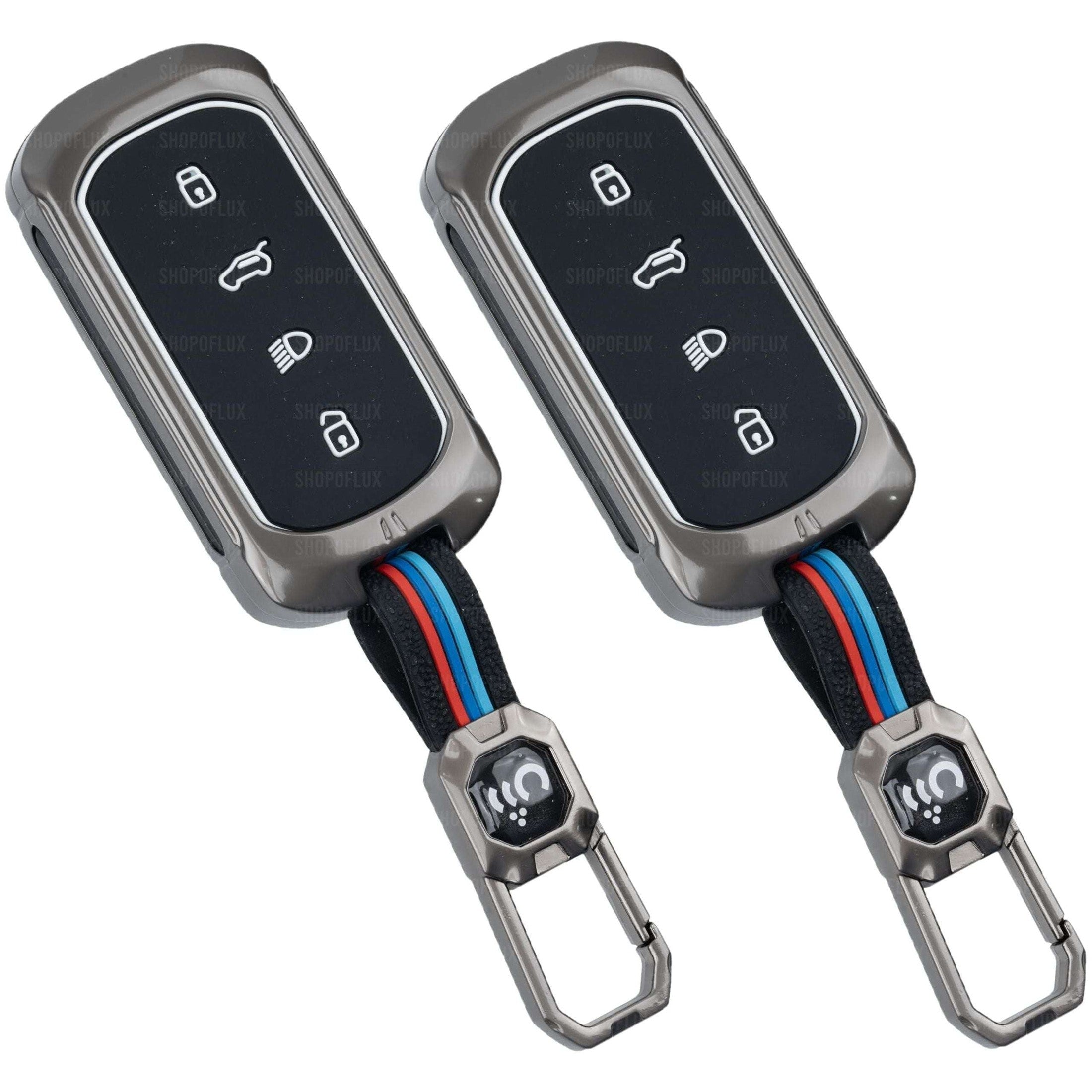 SHOPOFLUX Metal Key Cover Compatible for Tata Curvv | Curvv EV Electric 4 Button Smart Key Only Black