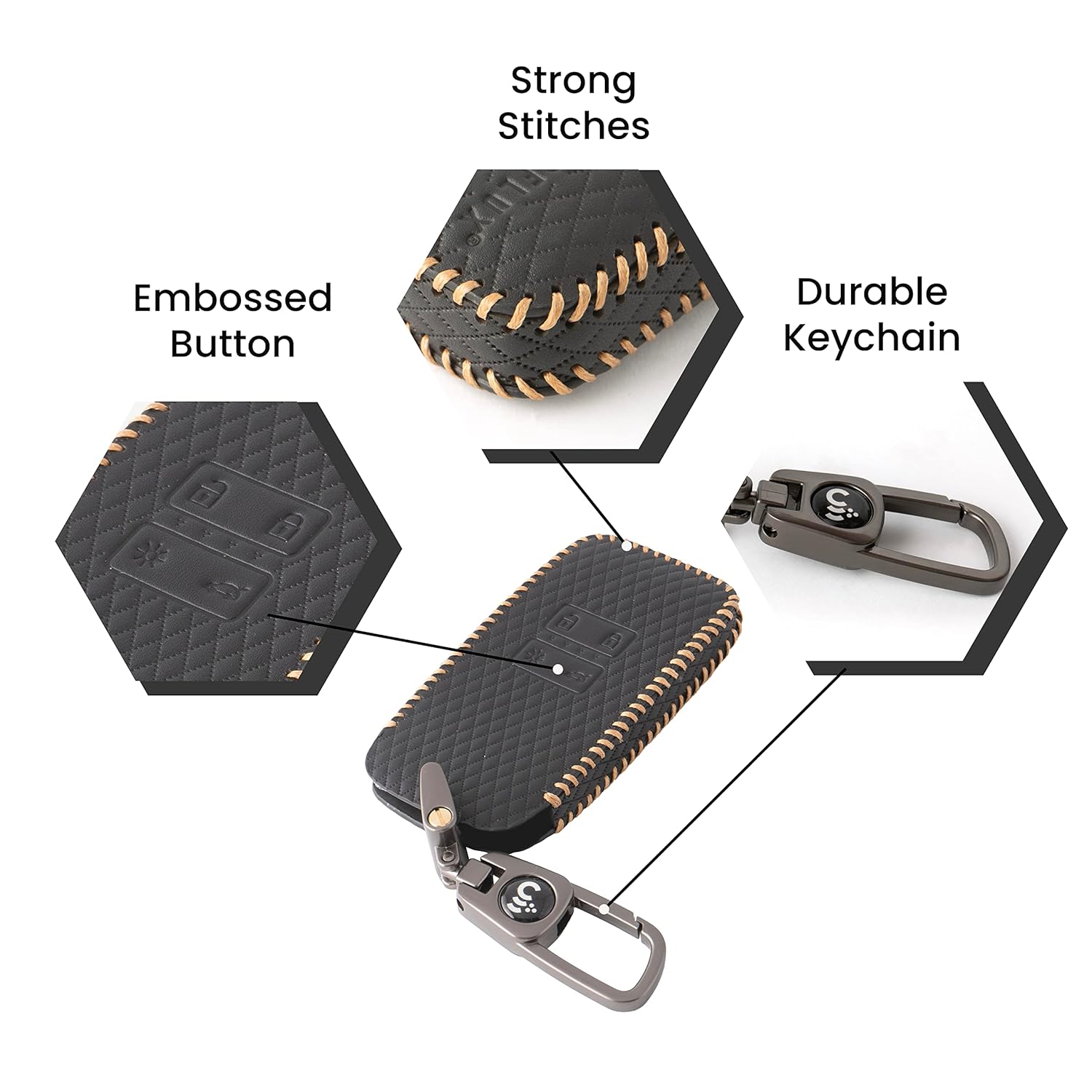 SHOPOFLUX Leather Key Cover Compatible with Renault Triber | Kiger 4 Button Smart Key Black