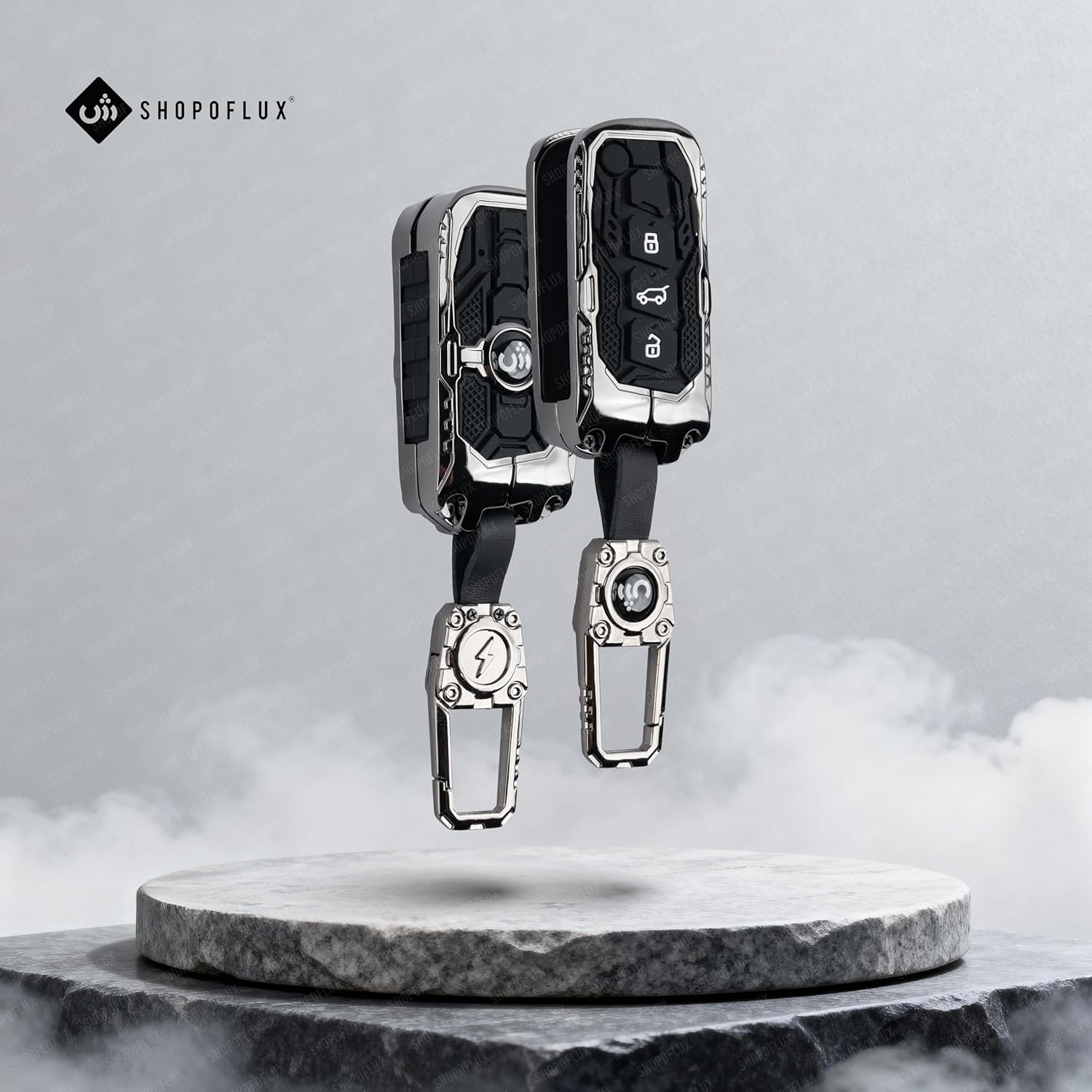 SHOPOFLUX Metal Key Cover Compatible with Mahindra Scorpio N | 3XO | XUV 300 | Marazzo | XUV 700 | XUV 400 ev | Bolero | Thar Roxx 3 Button Flip Key (Copy) Shopoflux
