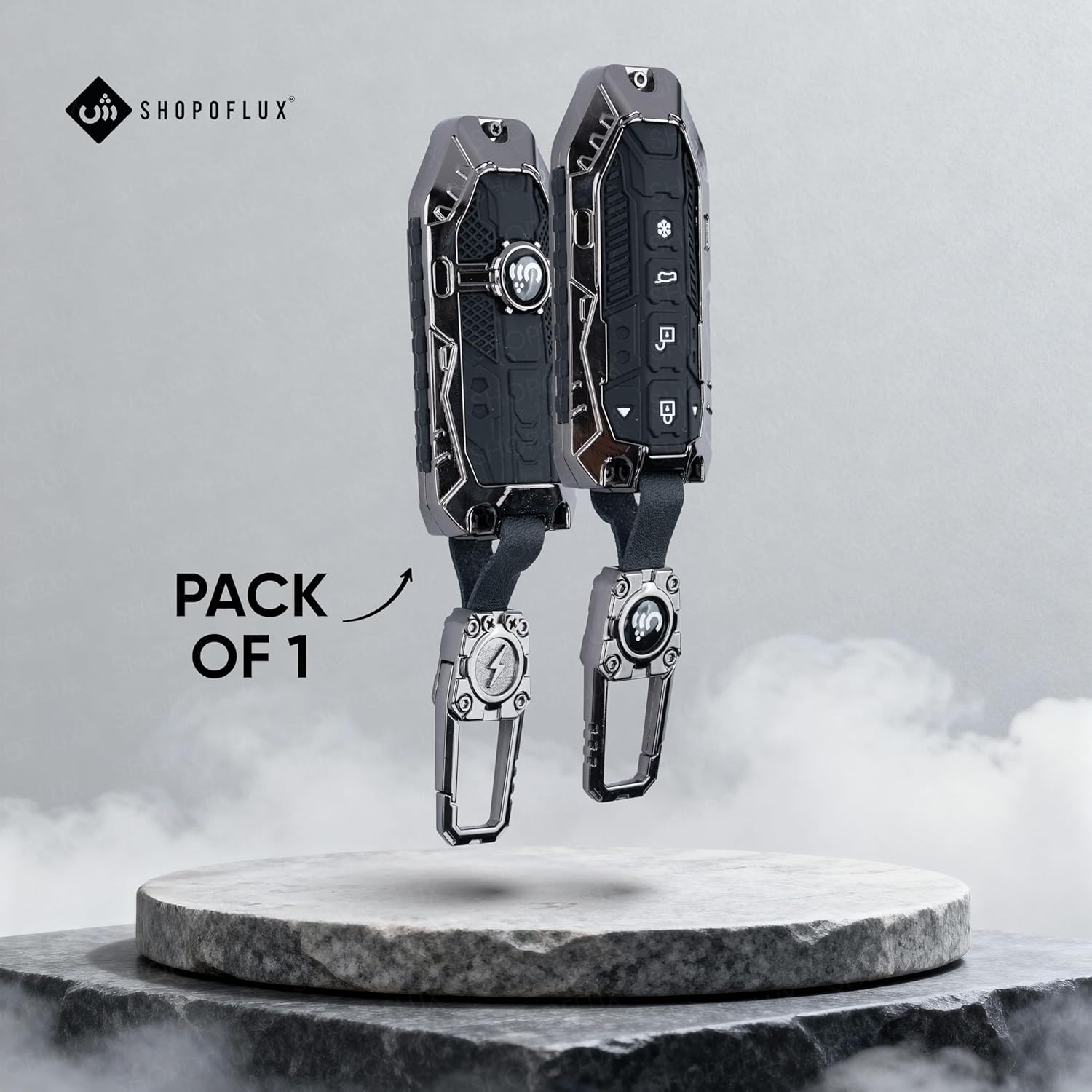 SHOPOFLUX Metal Key Cover Compatible with Mahindra BE 6, XEV 9 EV, XUV 7XO Smart Key (Metal Black Silicone) Shopoflux