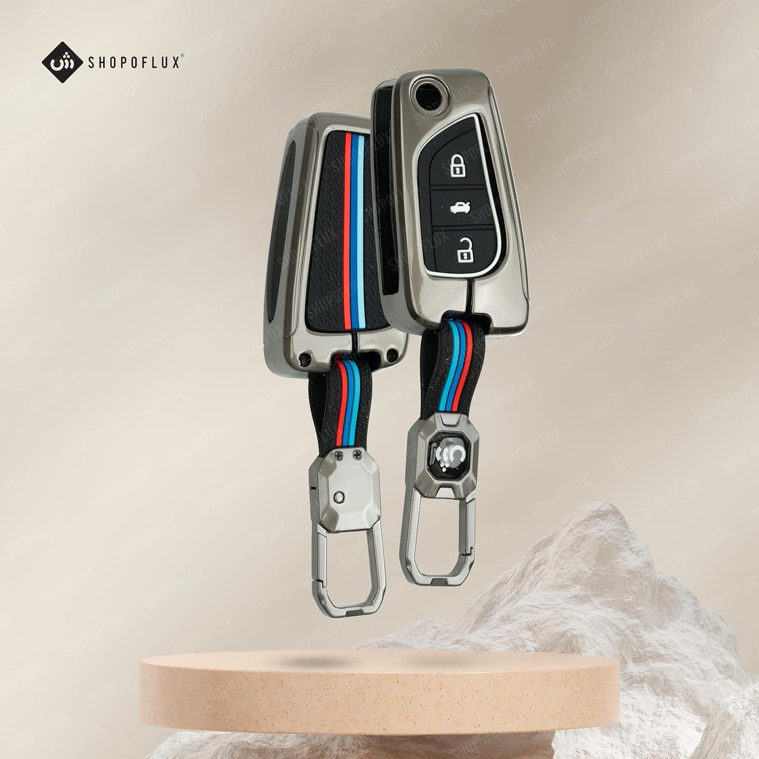 SHOPOFLUX Metal Key Cover Compatible for Toyota Innova Crysta | Corolla Altis 3 Button Flip Key
