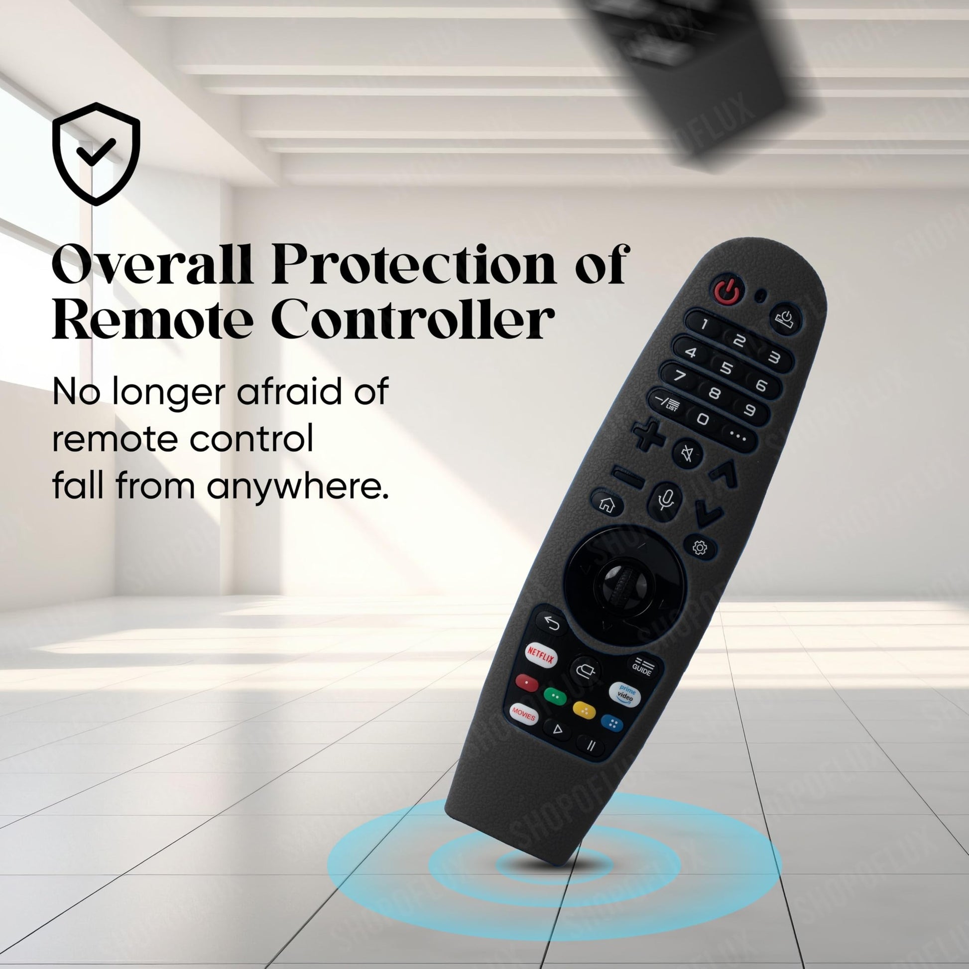Shopoflux Silicone Full Wrap Case Compatible with LG AN-MR19BA AN-MR600 Magic Remote with Lanyard [Remote Not Included] (Black) Shopoflux