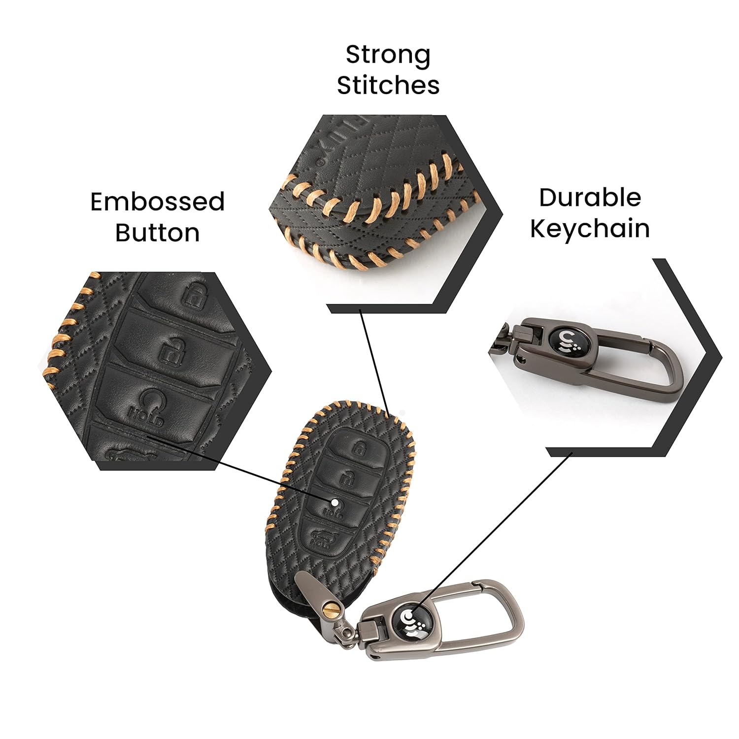 SHOPOFLUX Leather Key Cover Compatible with Hyundai Verna 2024 2023 | i20 Facelift N Line N8 Car 4 Button Smart Key Black