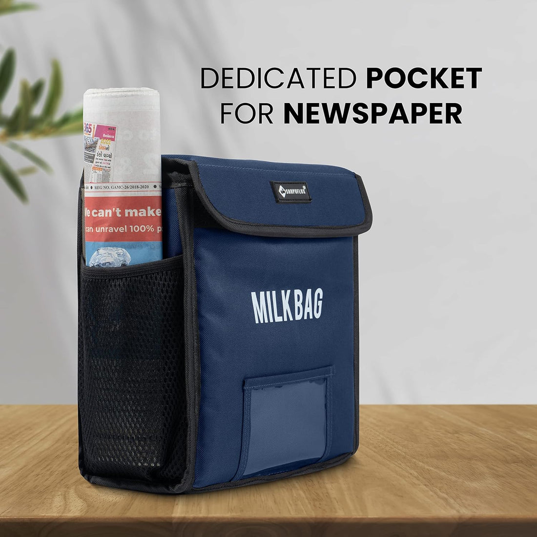 SHOPOFLUX Milk Bag for Door Hanging | Insulated and Waterproof Door Hanging Bag for Milk Sachets and Bottles Storage with Pocket for Notes and News Paper