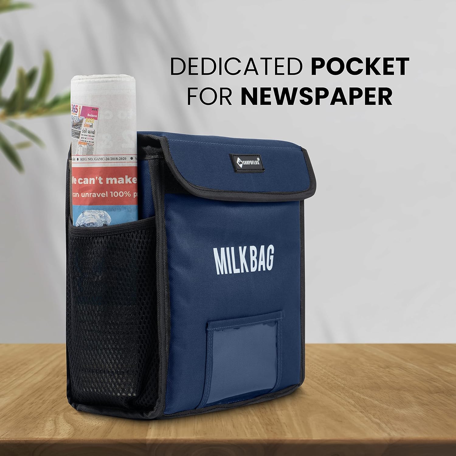 SHOPOFLUX Milk Bag for Door Hanging | Insulated and Waterproof Door Hanging Bag for Milk Sachets and Bottles Storage with Pocket for Notes and News Paper