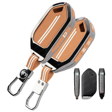 SHOPOFLUX Metal Key Cover Compatible with Kia Syros, EV6 EV9, Seltos 4 Button Smart Key (Metal Brown Silicone) Shopoflux