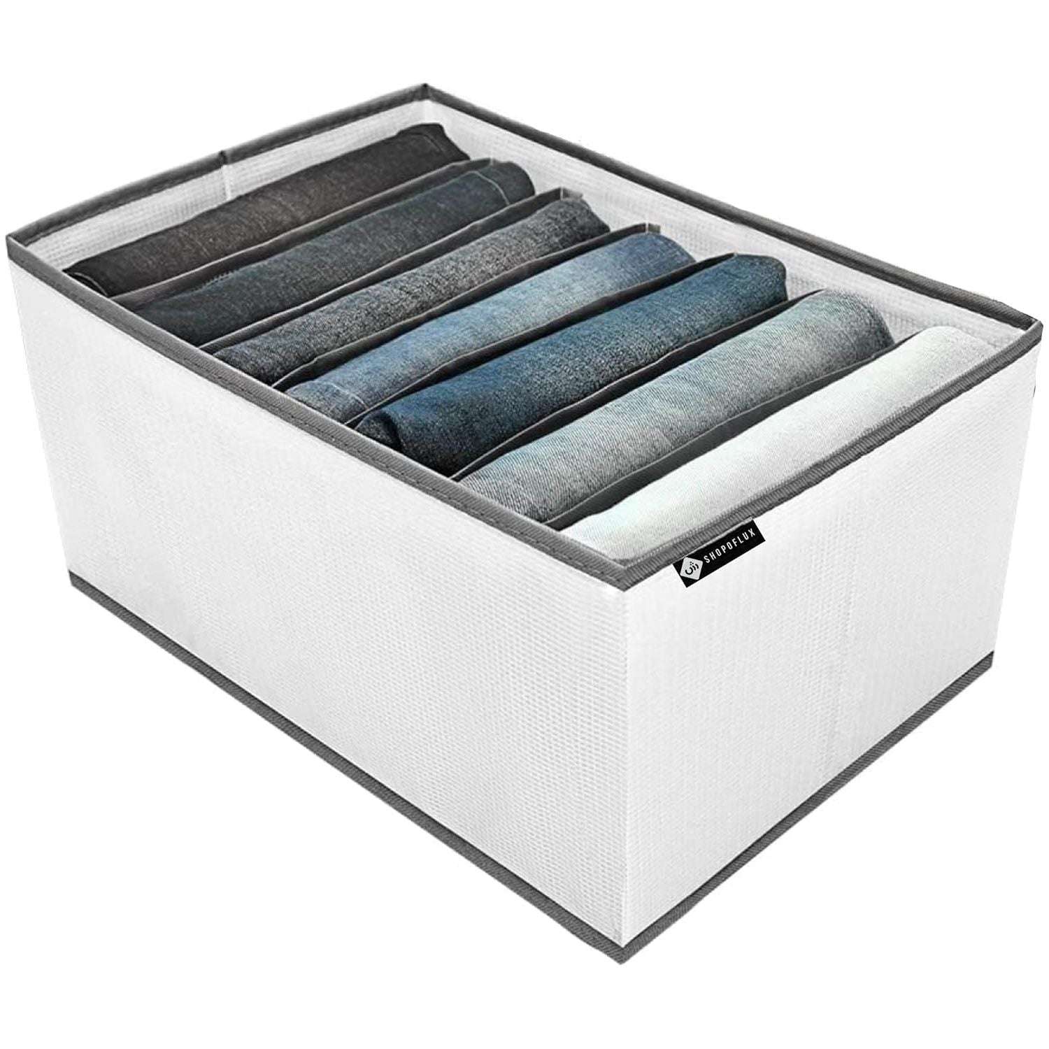 SHOPOFLUX Clothes Organizer for Wardrobe - Ideal for Jeans, Pants, Shirts - Drawer Closet Storage Solution White 7 Slots