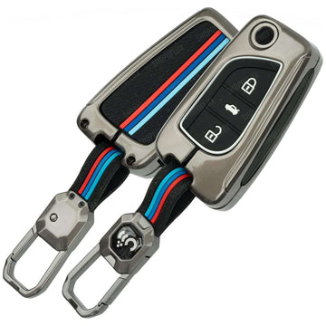 SHOPOFLUX Metal Key Cover Compatible for Toyota Innova Crysta | Corolla Altis 3 Button Flip Key