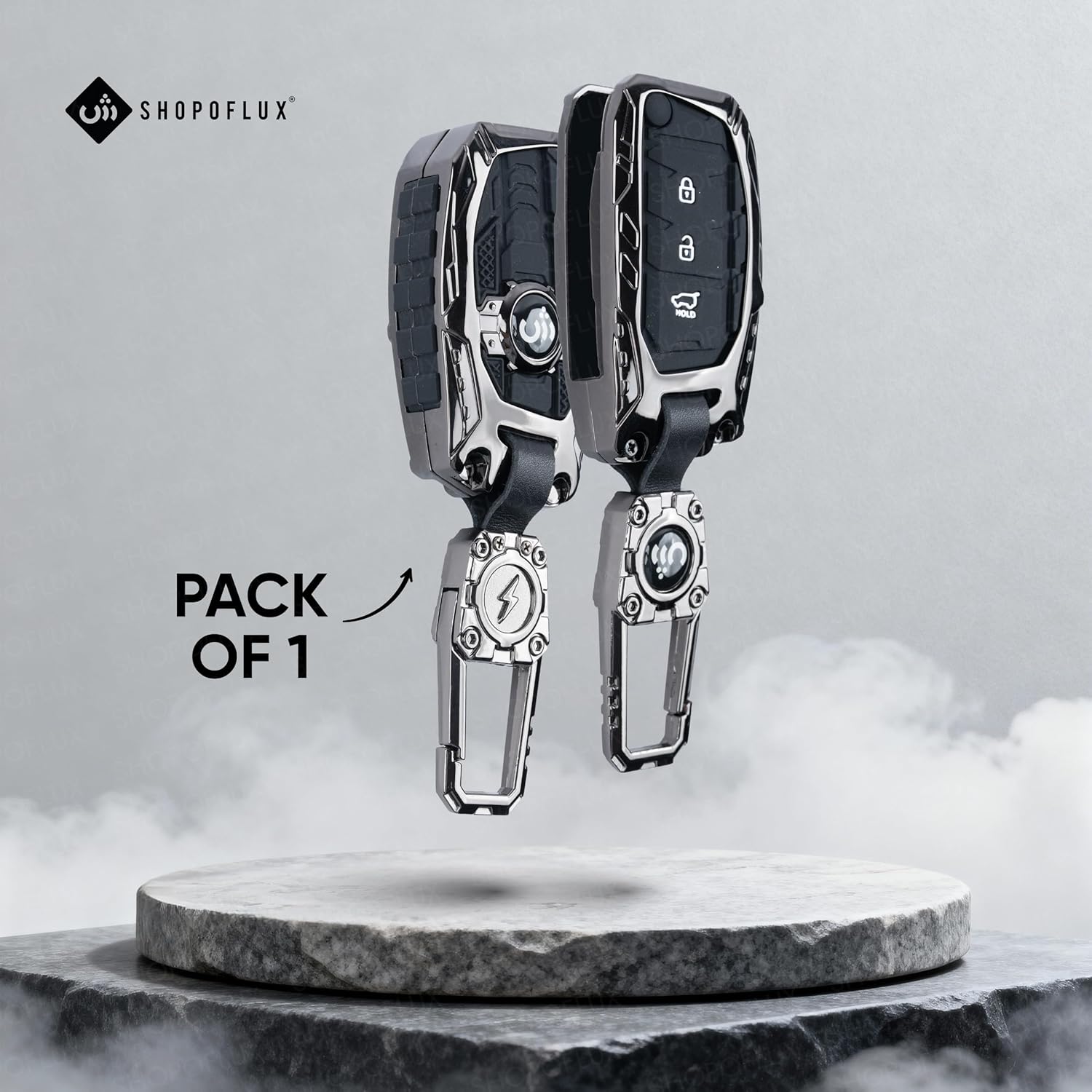 SHOPOFLUX Metal Key Cover for Hyundai Hyundai Creta, Venue, Tucson, Alcazar, I20, Grand i10 Nios, Aura, Xcent, Exter 3 Button Flip Key Only (Metal Black Silicone) Shopoflux