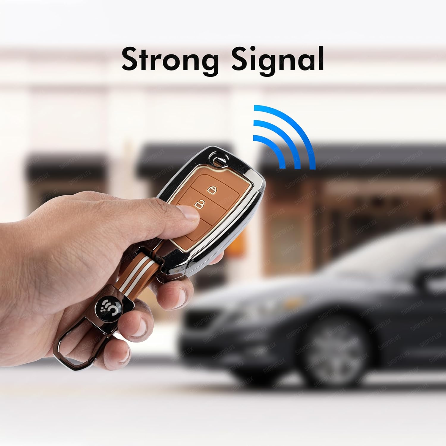 SHOPOFLUX Metal Key Cover Compatible with Hyundai Venue | Verna | i20 N line N6 Car 3 Button Flip Key (Metal Silicone Brown) Shopoflux