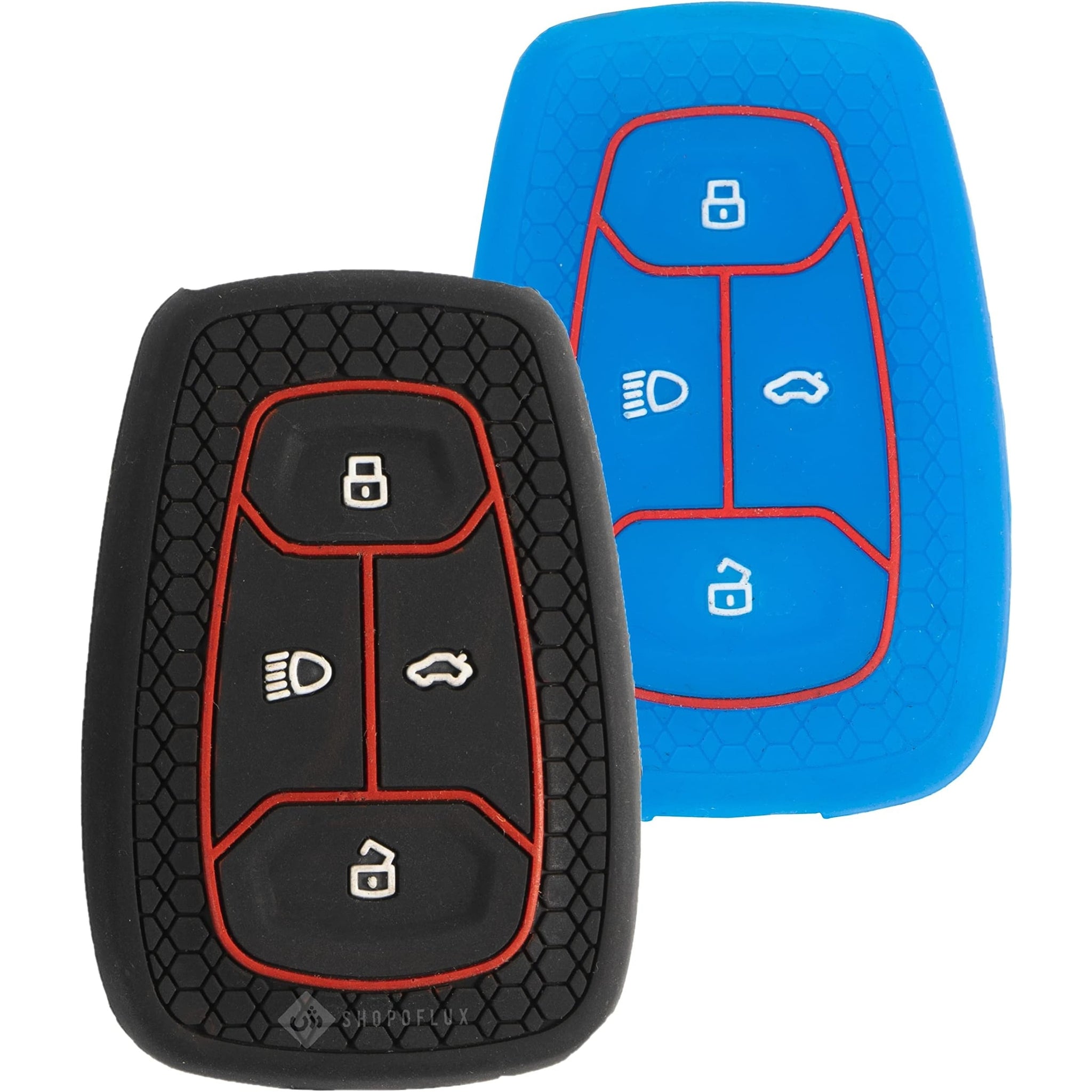 Shopoflux® Silicone Smart Key Cover Compatible with Tata Nexon | Harrier | Safari | Altroz | Tigor | EV | Punch | Tiago EV Electric (Black & Blue Pack 2)