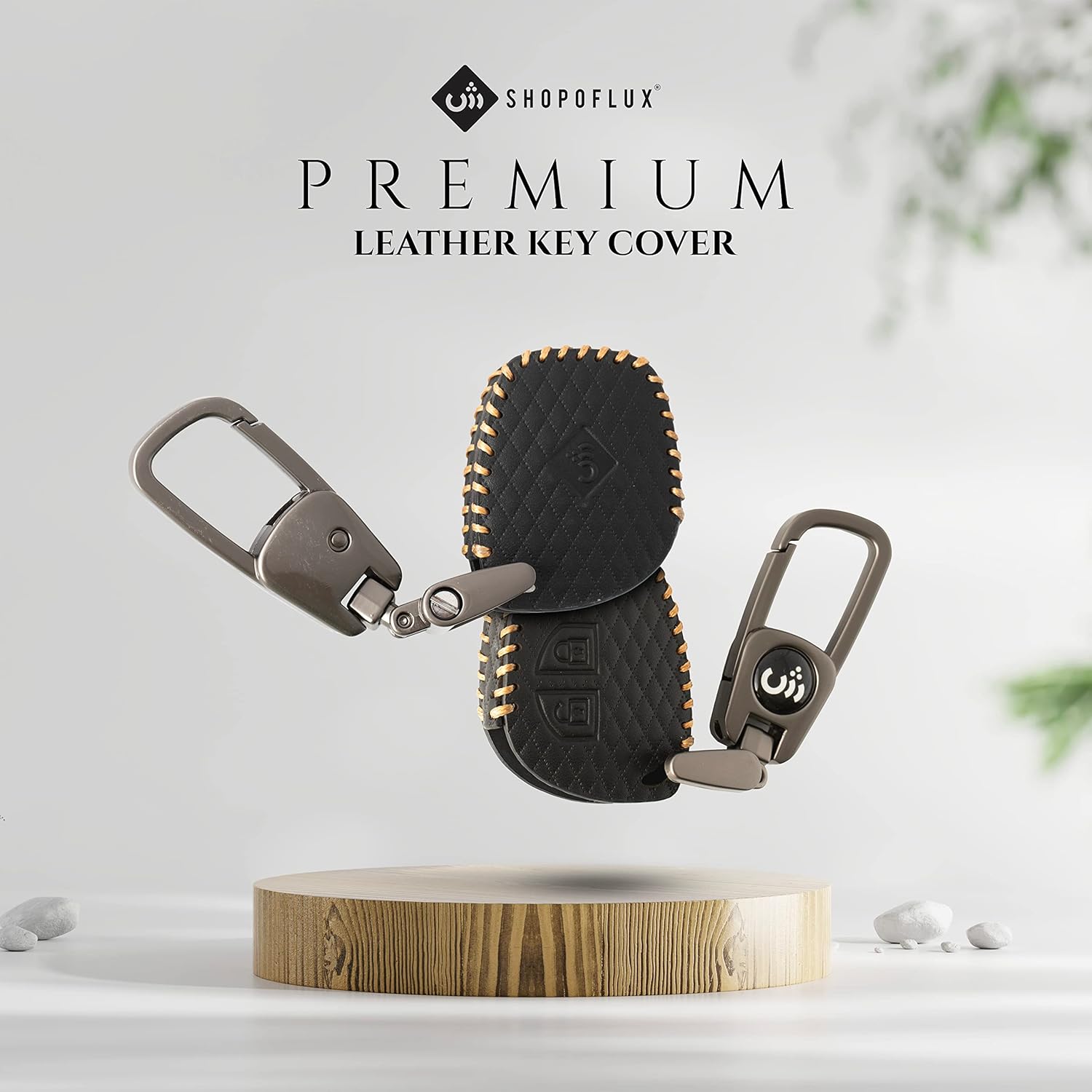 SHOPOFLUX Leather Key Cover Compitable with Swift | Ertiga | Wagonr | Celerio | Swift Dzire | Alto | Fronx | Breza | S Presso | Ignis 2 Button Remote Key Black