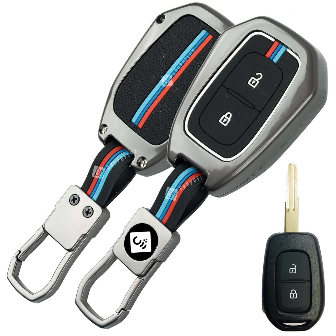 Shopoflux® metal Key Cover Compitable with Kwid | Duster | Triber 2 Button Remote Key 1