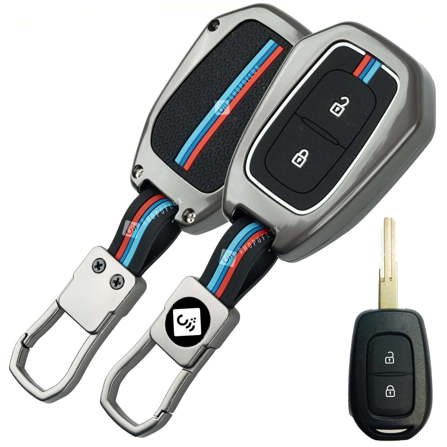 Shopoflux® metal Key Cover Compitable with Kwid | Duster | Triber 2 Button Remote Key 1