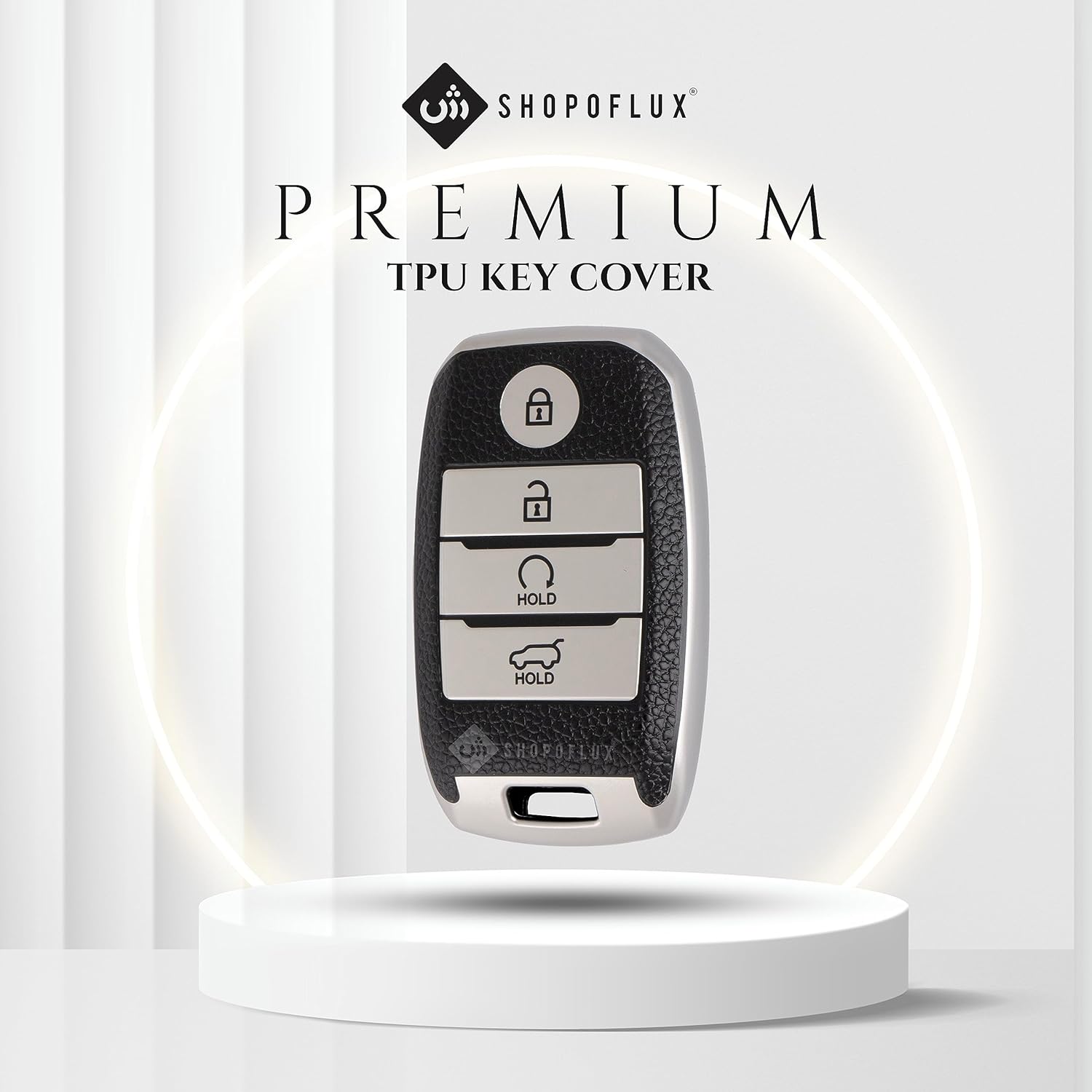 SHOPOFLUX TPU Leather Key Cover Compatible with Kia Seltos | Sonet | Carens 4 Button Smart Key