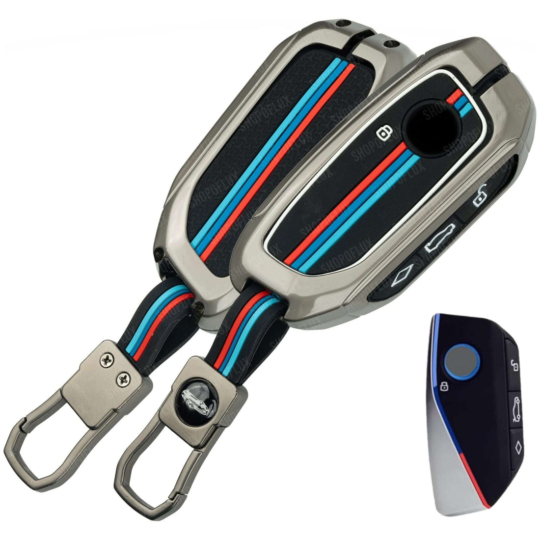SHOPOFLUX Metal Key Cover Compatible for BMW 7 Series 740i 760i X1 X7 XM IX I7 X3 IX1 X5 Smart Key 4 Button