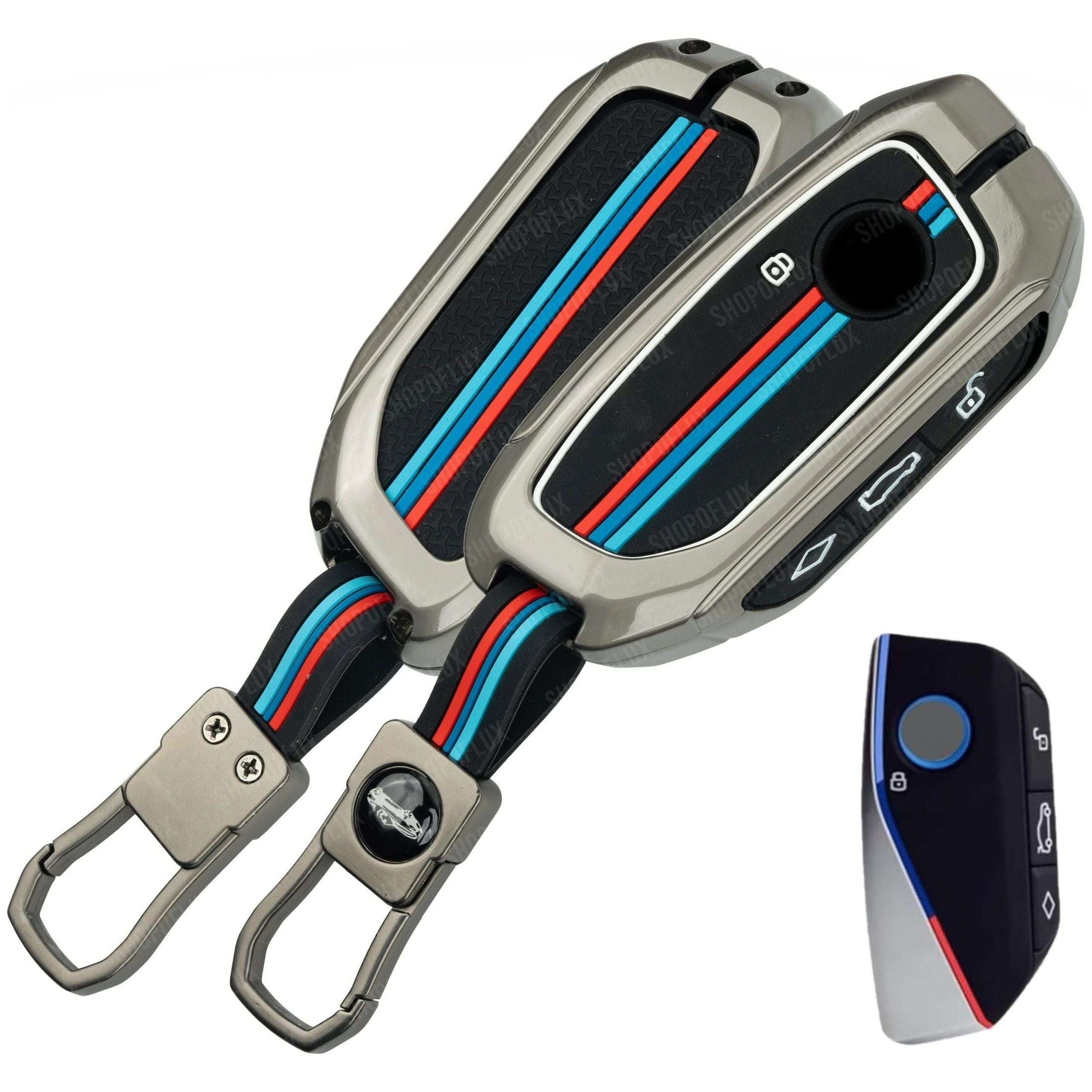 SHOPOFLUX Metal Key Cover Compatible for BMW 7 Series 740i 760i X1 X7 XM IX I7 X3 IX1 X5 Smart Key 4 Button