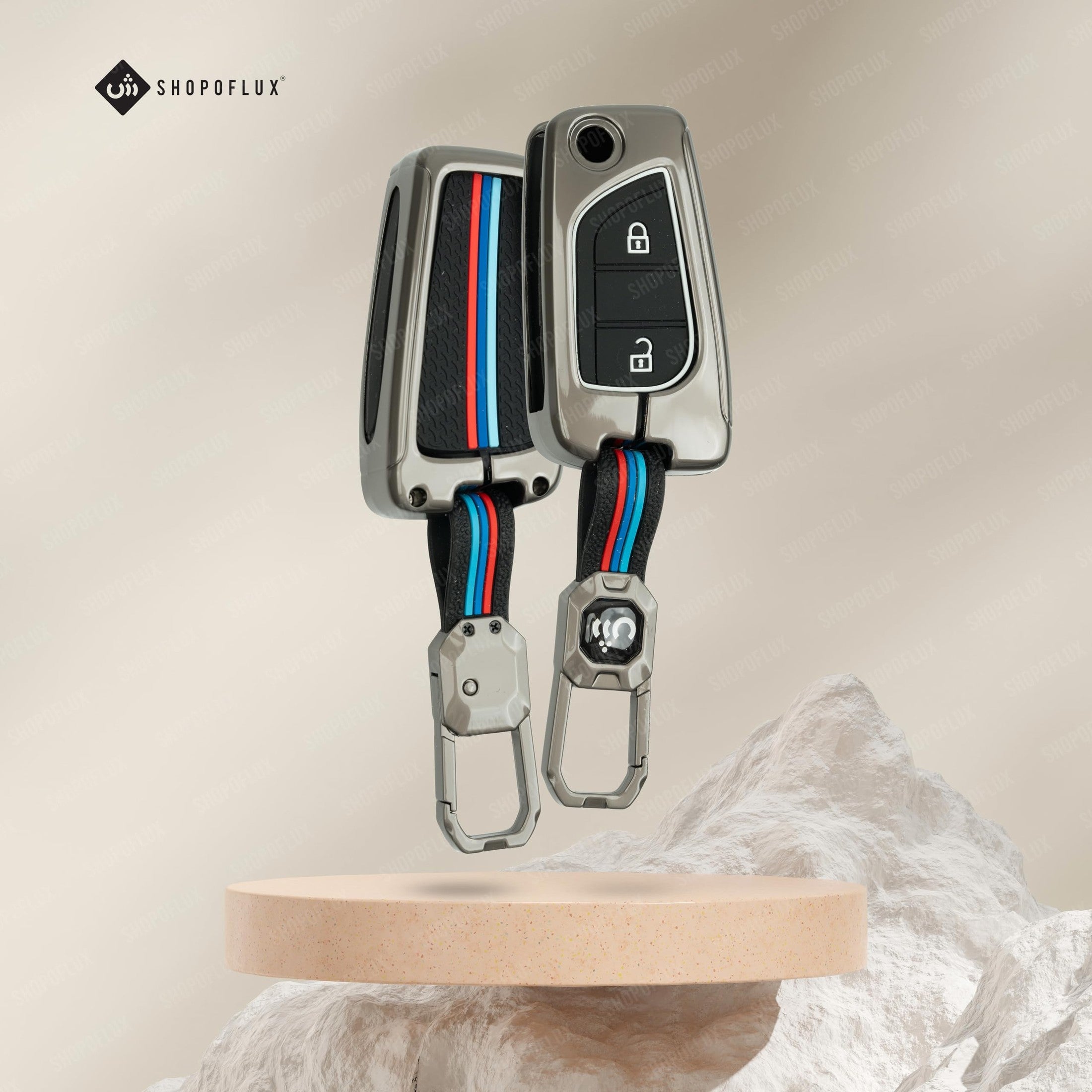 SHOPOFLUX Metal Key Cover Compatible for Toyota Innova Crysta | Corolla Altis 2 Button Flip Key