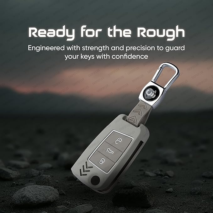 SHOPOFLUX Metal Key Cover Compatible for Skoda & Volkswagen Cars Kylaq | Slavia | Kushaq | Octavia | Virtus | Taigun | Tiguan | T Roc 3 Button Flip Key