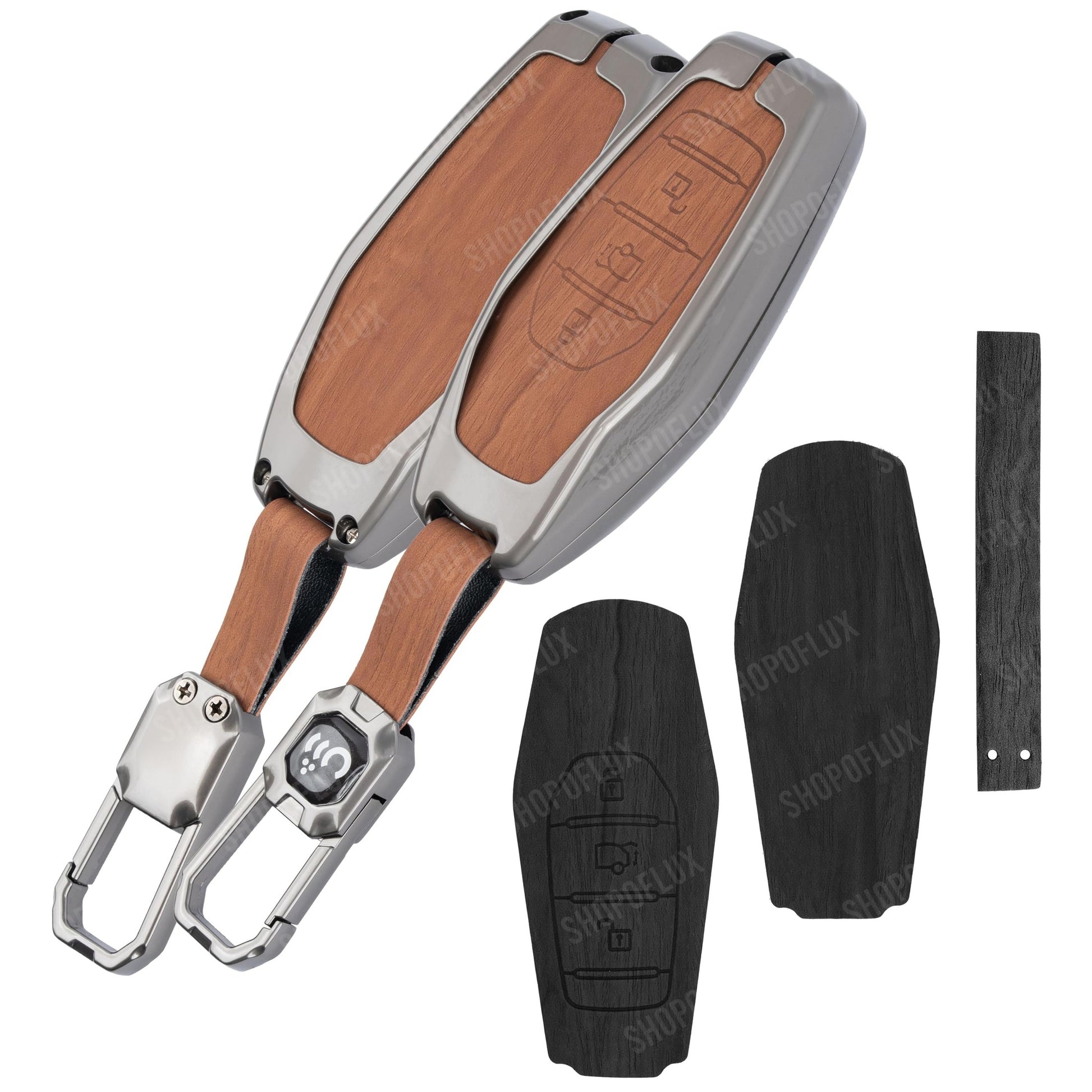 SHOPOFLUX Metal Key Cover Compatible with Mahindra XUV 500 Smart Key | Accessories (Black Brown Leather) Shopoflux