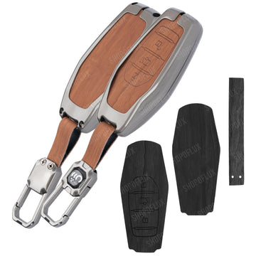 SHOPOFLUX Metal Key Cover Compatible with Mahindra XUV 500 Smart Key | Accessories (Black Brown Leather)